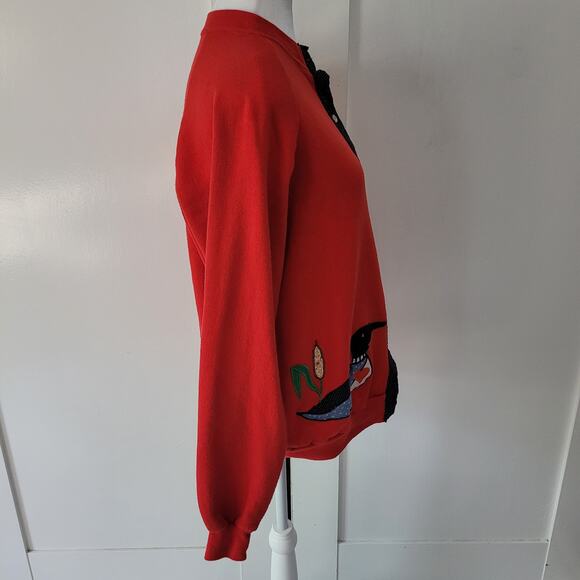 Jerzees Size L Vintage Duck Red Button Up Sweatshirt Black White Polka Dot - Picture 3 of 10